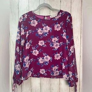 Pink Rose Blouse, Long sleeve, size Small